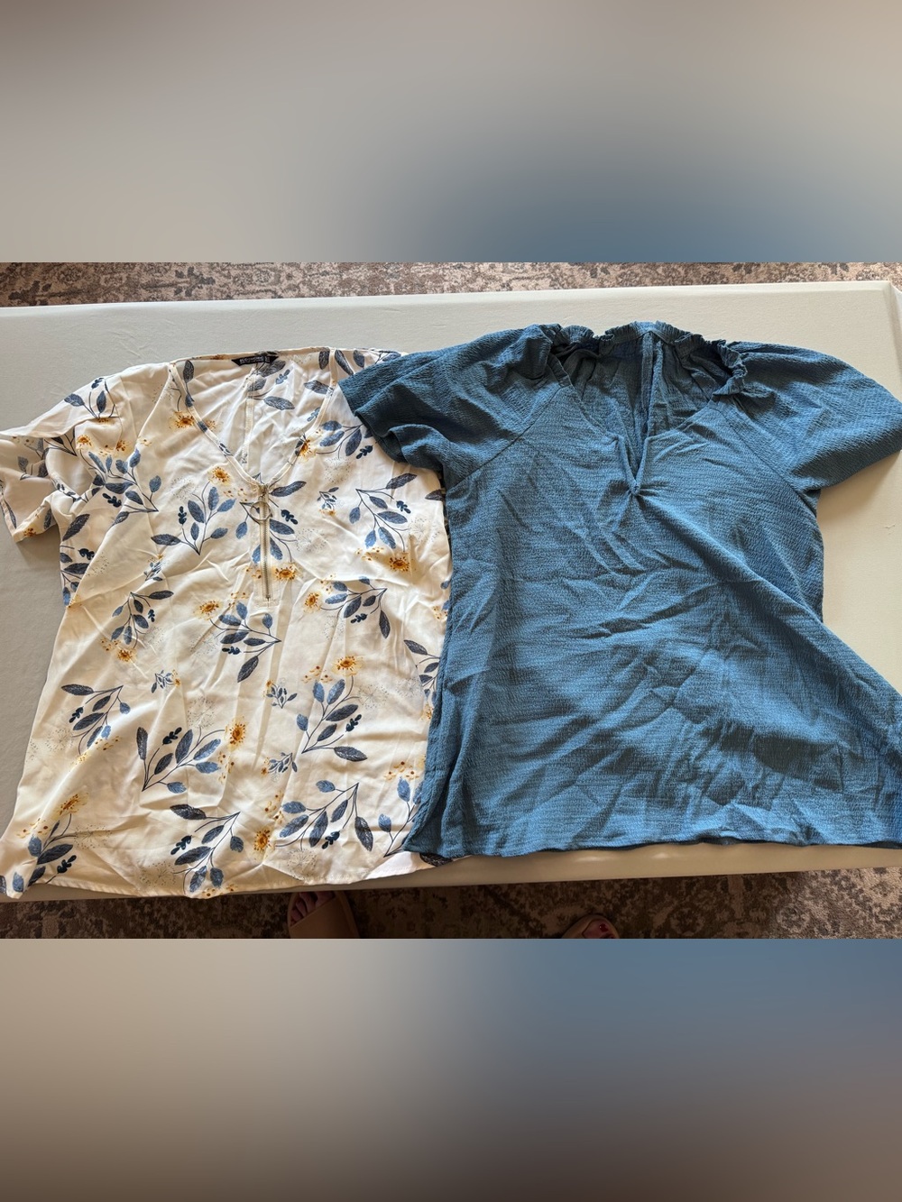 Set of 2 BloomChic Blue Textured Short-Sleeve Top & Floral Zip V-Neck Top